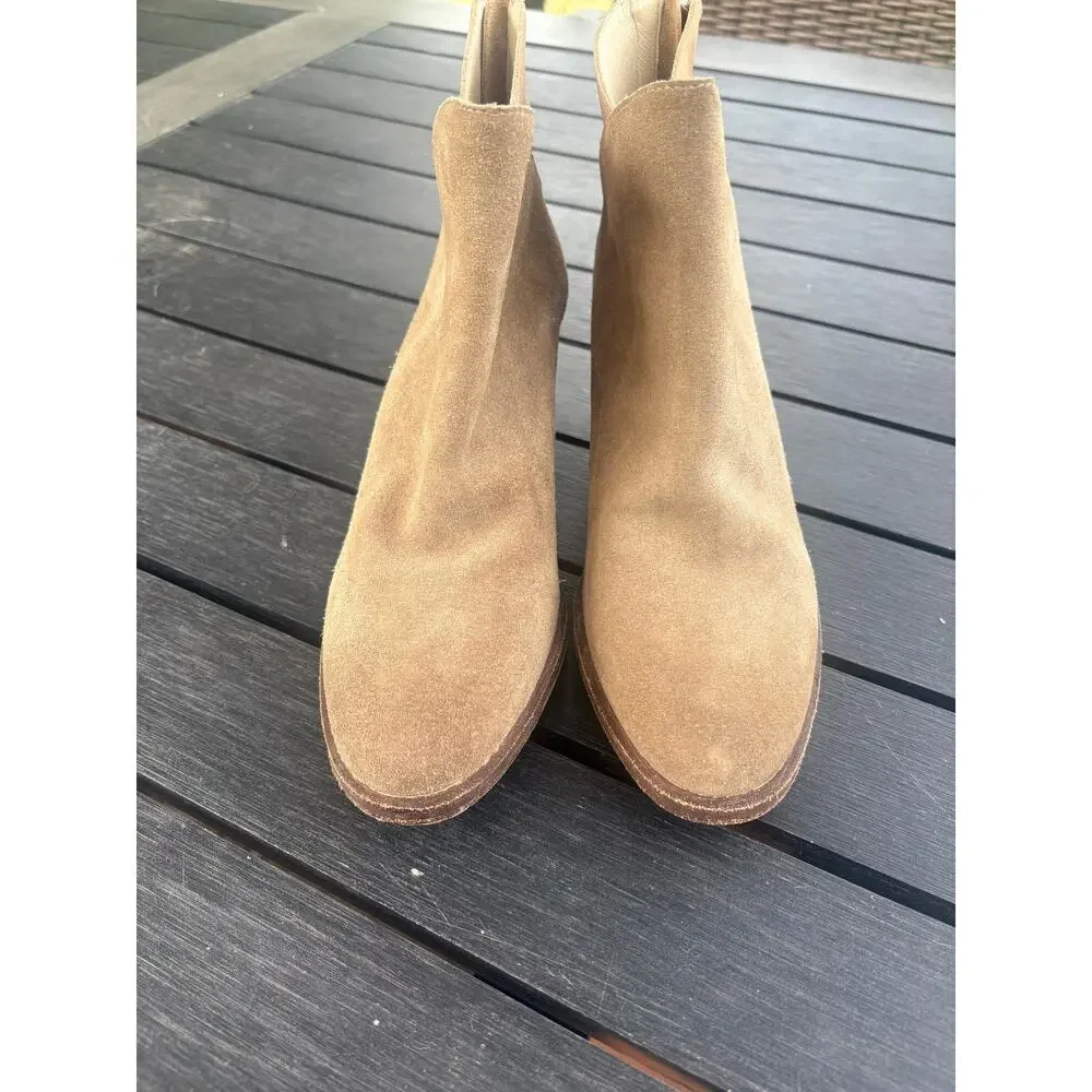 Chocolat Blu Calf Suede Leather Ankle Boots Size 7 Taupe Western Booties